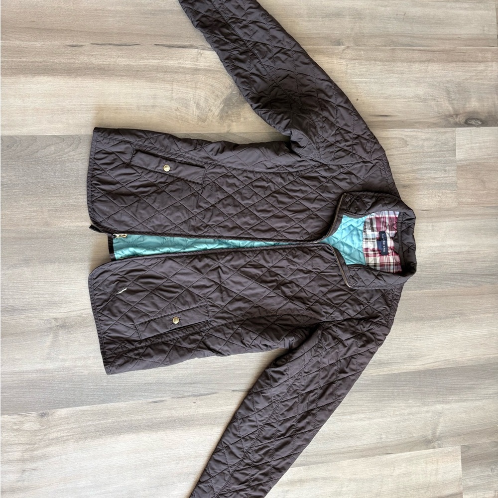 Lands’ End Girls Quilted Brown Jacket with Blue Lining